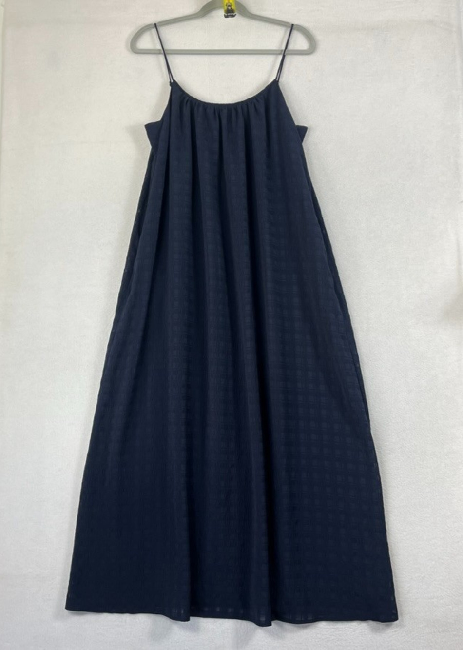 Banana Republic Spaghetti Strap Textured Maxi Dress Medium Navy Blue w/ Pockets